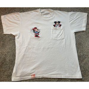 Vintage 1991 Large Disney Mickey Minnie Mouse Embroidered Single Stitch T-Shirt